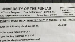 Fourth semester English212 past paper 2023 punjab university [upl. by Athiste]