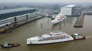 Feadship Project 823 passing Oceanco in Alblasserdam [upl. by Bergwall13]