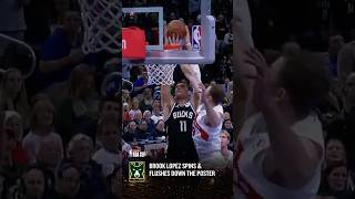 BROOK LOPEZ SPINS amp FLUSHES DOWN THE POSTER nba basketball dunk lopez bucks [upl. by Nojed]