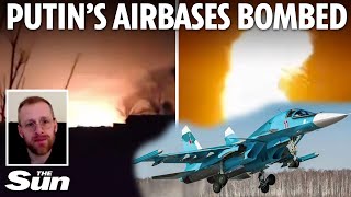 Ukraine launches huge drone attack as 60 explosions rock Russian airfields home to Putin’s bombers [upl. by Otis269]