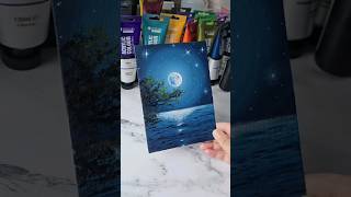 easy moonlight night sky painting idea for beginners  using only 4 colours [upl. by Ettenel]