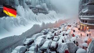 Germany freezes Snow storm covers houses streets and cars and airport in Munich [upl. by Ruprecht]