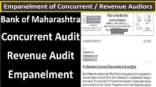 Empanelment of Concurrent Auditors  Revenue Auditors for Bank Of Maharashtra  Concurrent Audit [upl. by Nelram787]