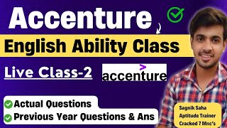 Accenture English Ability Questions  Live Class2  Accenture Verbal Ability Actual Questions 2024 [upl. by Enitsua514]