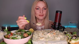 MUKBANG  Паста с креветками в сливочном соусе салат  Pasta with shrimps in creamy sauce не ASMR [upl. by Stefania581]