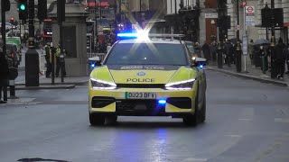 Marked and unmarked BTP Kia EV6 responding through Trafalgar Square [upl. by Adnarrim]