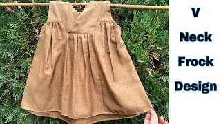 V Placket Neck Baby Frock Cutting And Stitching  12 Year Baby Frock Design  Fari Designing [upl. by Hoi]