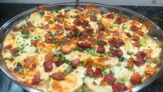 BATATA GRATINADA COM QUEIJO E BACON [upl. by Chun803]