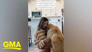 Woman and her golden retriever share sweet embrace at home before her son is born [upl. by Mcdonald]