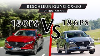 150PS vs 186PS Mazda CX30 Beschleunigungsvergleich  0  180 kmh [upl. by Seldon]