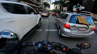 Getting Out of The City PEAKHOUR  YAMAHA MT07 AKRAPOVIC POV 4K [upl. by Ociredef]