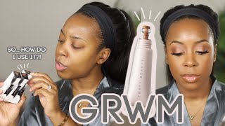 GRWM WHILE I TRY NEW FENTY BEAUTY BRIGHT FIX EYE BRIGHTENER CONCEALER  SOFT GLAM  Andrea Renee [upl. by Atekram]