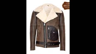 Men Brown Shearling Biker Leather Jacket [upl. by Beale777]