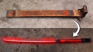 Forging a GLOWING KATANA from a Rusty Leaf Spring ASMR [upl. by Valaree932]