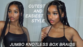 HOW TO SUPER FLAT JUMBO KNOTLESS BOX BRAIDS  EXTREMELY BEGINNER FRIENDLY [upl. by Roose60]