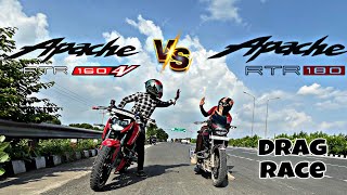 Apache rtr 180 2v vs Apache rtr 160 4v drag race TVS VS TVS  FIRST IN YOUTUBE  2V VS 4V [upl. by Mikkanen]