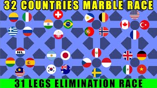 32 Countries Elimination Marble Race with 31 legs  Marble Race King [upl. by Nyleahs]