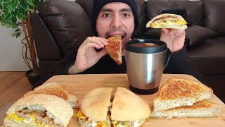 FOUR SANDWICH BREAKFAST EGGS SAUSAGE PORK PATE CRETONS MUKBANG EATING SHOW [upl. by Amelina]