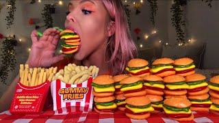 ASMR BURGER GUMMY AND FRIES EATING SHOW  BIG BITES  먹방 젤리 JELLY MUKBANG  HUNNIBEE ASMR [upl. by Judye]