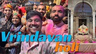 Finally Vrindavan ki holi khel li🥳 ll prem mandir l vrindavan holi 2024 [upl. by Zipporah]