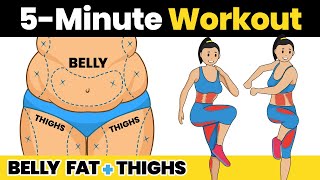 5 Minute BELLY FAT amp THIGHS Workout to Lose Weight at Home Fast  Standing Exercise for Flat Stomach [upl. by Neahs]