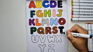 ABCDEFGHIJKLMNOPQRSTUVWXYZ Easy Draw and Paint Alphabet A to Z Howtodrawtogether [upl. by Ruvolo]