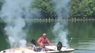 Guy does a full power lift on a boat that’s firing fireworks [upl. by Ynohtna]