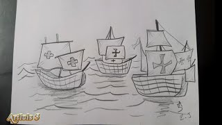 Como dibujar las tres carabelas de colon  HD [upl. by Eiramannod]