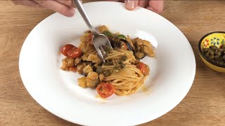 UNA PASTA ESTIVA GOLOSA SPAGHETTI PESCE SPADA MELANZANE E POMODORINI spaghetti pescespada [upl. by Licec]