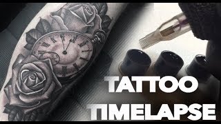 TATTOO TIMELAPSE  ROSE amp POCKET WATCH  CHRISSY LEE [upl. by Milone]