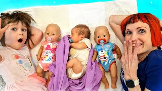 Kids pretend to play with baby dolls amp baby born doll Family fun video for kids Baby videos [upl. by Naor862]