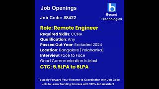 CCNA Job OpeningsJoin amp Get PlacementsBesant Technologies ccna shorts ytshorts job placement [upl. by Airekat]