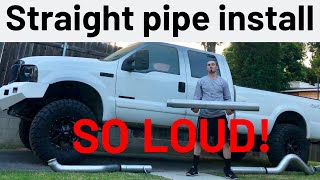 2001 73 powerstroke gets 5” straight pipe Before and after sound and performance test [upl. by Snahc698]