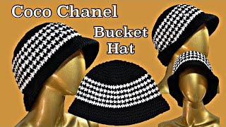 Crochet bucket hat  Crochet houndstooth stitch [upl. by Fania527]