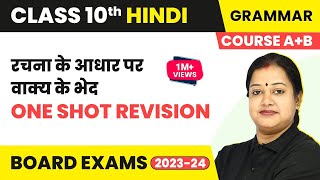 Class 10 Hindi Grammar Course AB  Rachna Ke Aadhar Par Vakya Ke Bhed  One Shot Revision 202223 [upl. by Dyrrej]