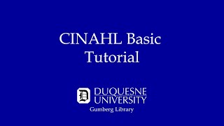 CINAHL Basic Tutorial Video [upl. by Uttasta]