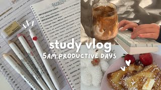 Study vlog 🌷waking up at 5am note taking lots of coffee skincare drawing ft Craftkitties [upl. by Kanal]