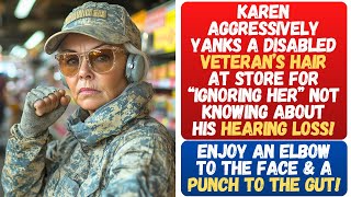 KAREN YANKS A DEAF VETERANS HAIR FOR IGNORING HER GETS ELBOWED IN THE FACE amp PUNCHED IN THE GUT [upl. by Irrek810]