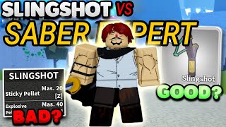 SABER EXPERT VS SLINGSHOT BLOX FRUITS ROBLOX [upl. by Meda]