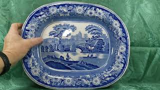 1830s Antique Ironstone Platter Nuneham Park Wild Rose Blue and White Ironstone China Platter [upl. by Nyladnarb]