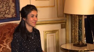 Rencontre entre Le Drian et Nadia Murad rescapée de Daech [upl. by Templeton909]