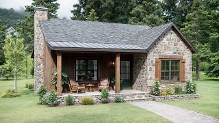 29x42 9x13m Possibly The Perfect Rustic Stone amp Wood Cabin  Small House Plans Under 1000 sq ft [upl. by Amir]