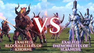 WARHAMMER III Total War  Exalted Bloodletters of Khorne VS Exalted Daemonettes of Slaanesh [upl. by Lucky]