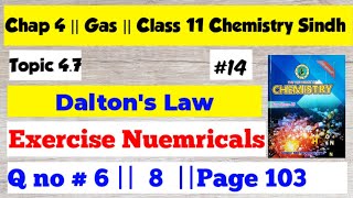 Daltons Law  Exercise Numerical Q no 6 amp 8  Chap 4 Gases  Class 11 Chemistry Sindh board [upl. by Penland]