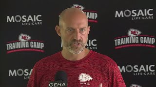 Matt Nagy talks at Chiefs training camp [upl. by Nylirahs]