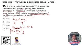 13UECE20241Se o resto da divisão do polinômio Px  de grau n [upl. by Nois496]
