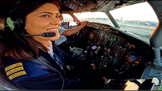 Beautiful Female Pilot Take Off And Landing Her Boeing B737800  Cockpit View  GoPro [upl. by Wills373]