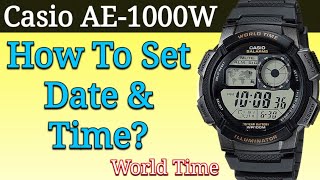 Casio World Time AE1000W Settings  How To Set Time and Date Module 3198 [upl. by Sands]