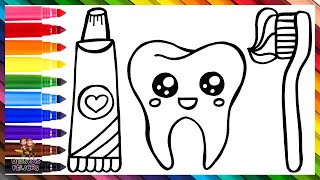 Dibuja y Colorea Un Lindo Diente Con Una Pasta De Dientes Y Un Cepillo Para Los Dientes Arcoiris 🦷🌈 [upl. by Ij]