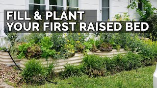 How to Fill Fertilize Plant AND Mulch a Raised Bed from START to FINISH [upl. by Holmann]